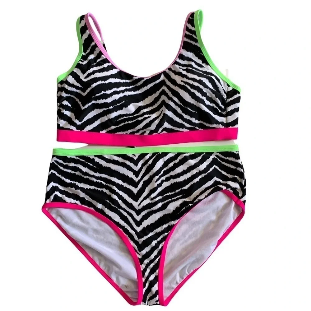 California Waves New With Tags Plus Size Zebra-Print 2 Piece Bikini